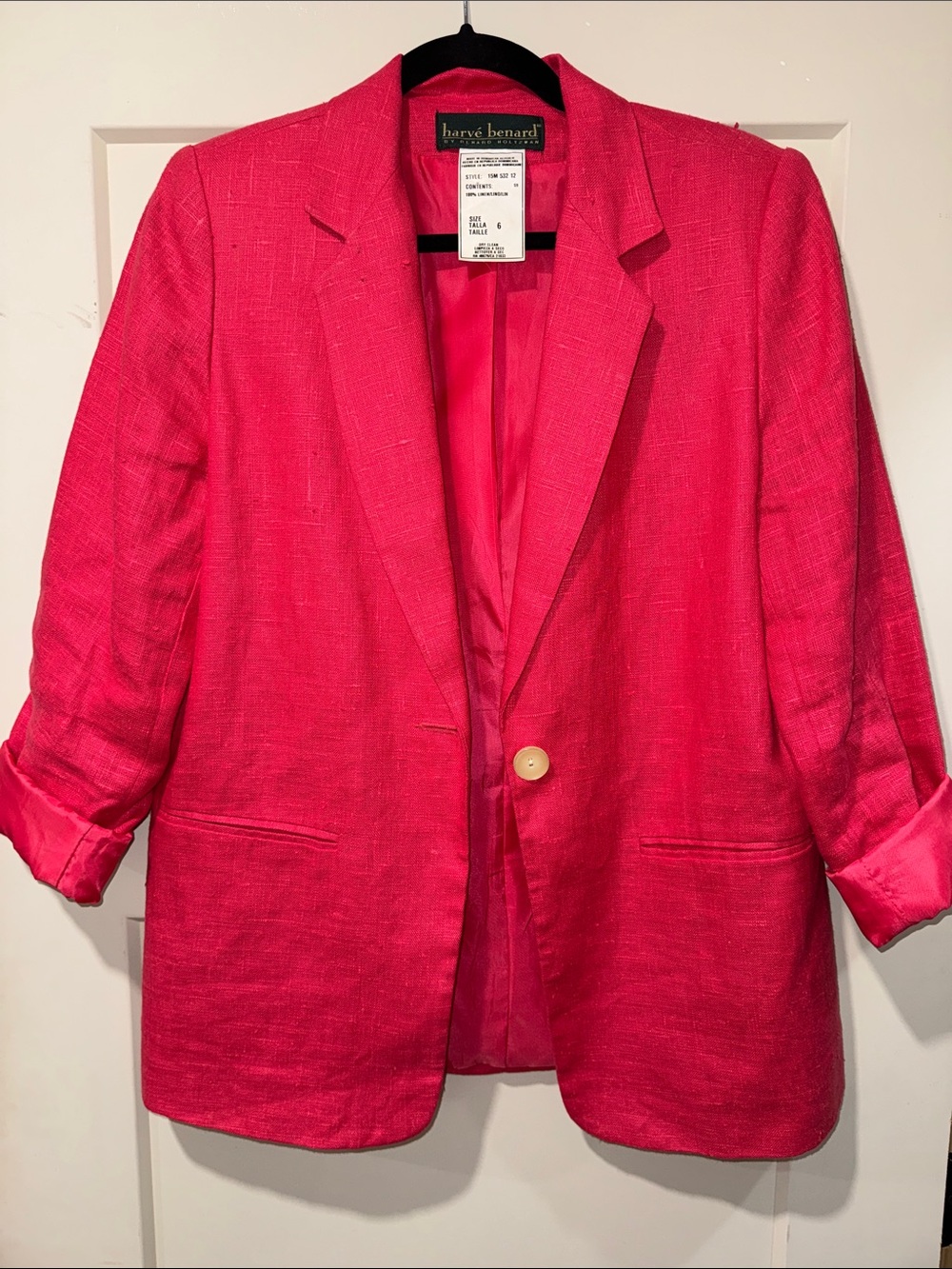 Harve Benard Vibrant Pink Linen-Blend Single-Button Blazer